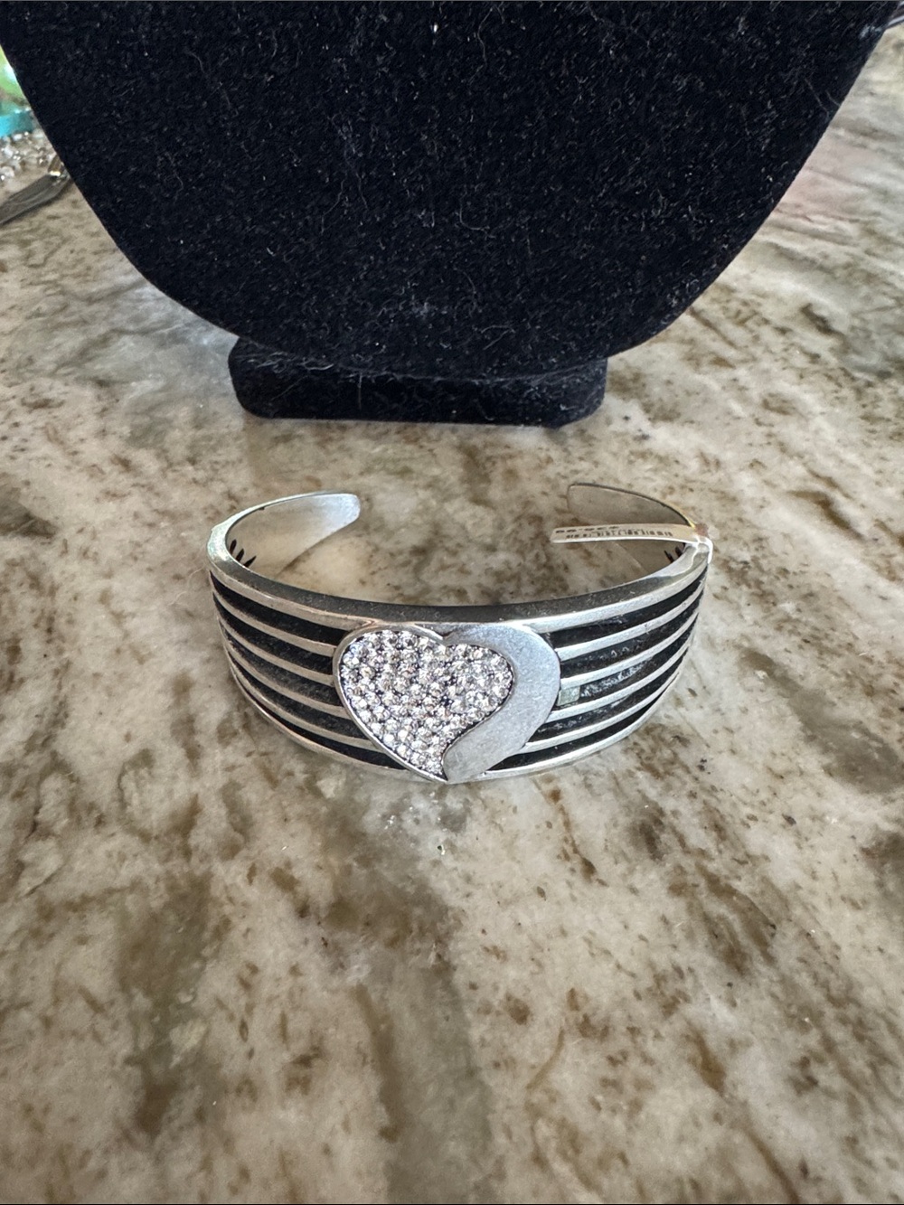 Silver Heart Pavé Cuff Bracelet - Women's Jewelry